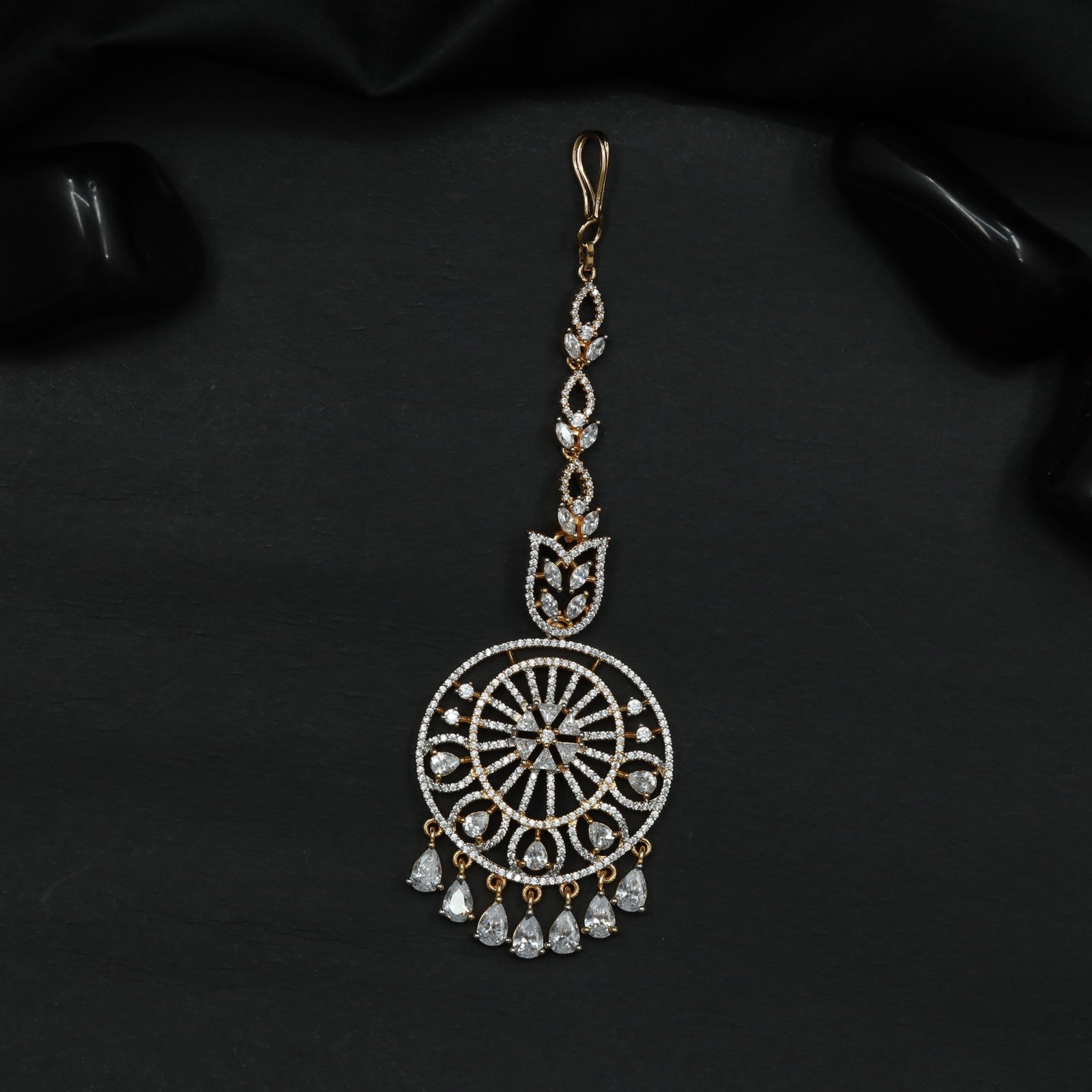 Openwork Tikka Featuring Circular Pendant and Fringe Detail