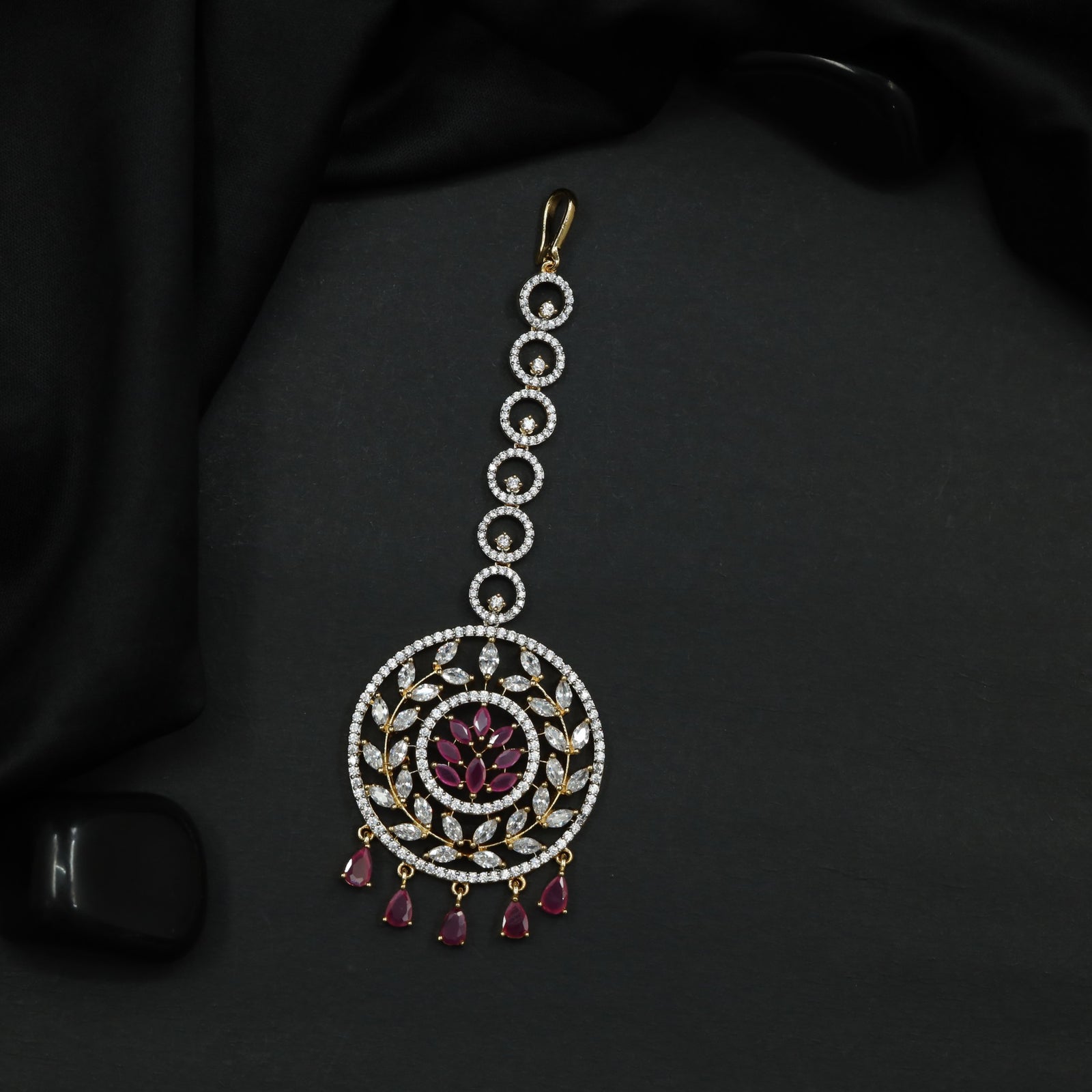 Tikka with Circular Floral Medallion and Drop Fringe