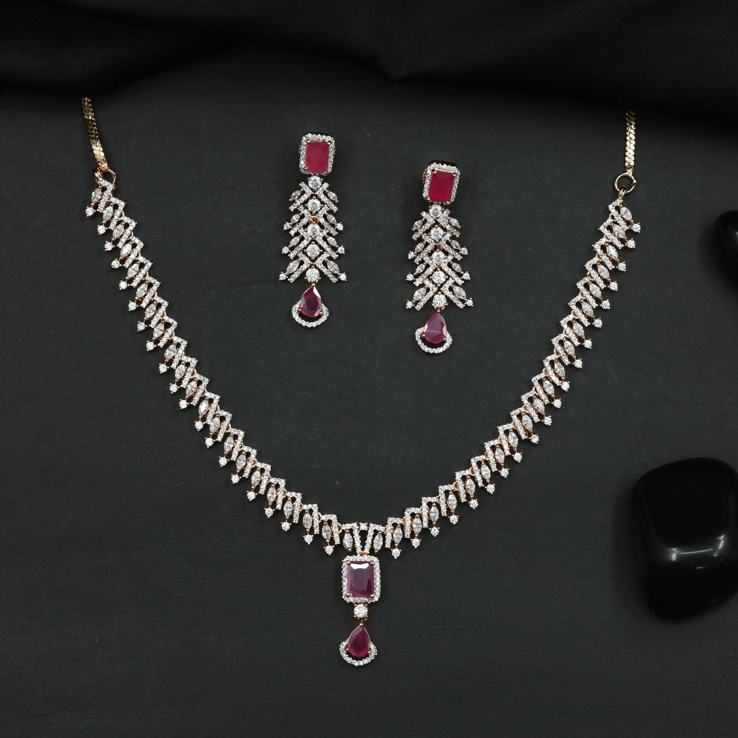 Contemporary Necklace with Angular Links and Pendant Accent