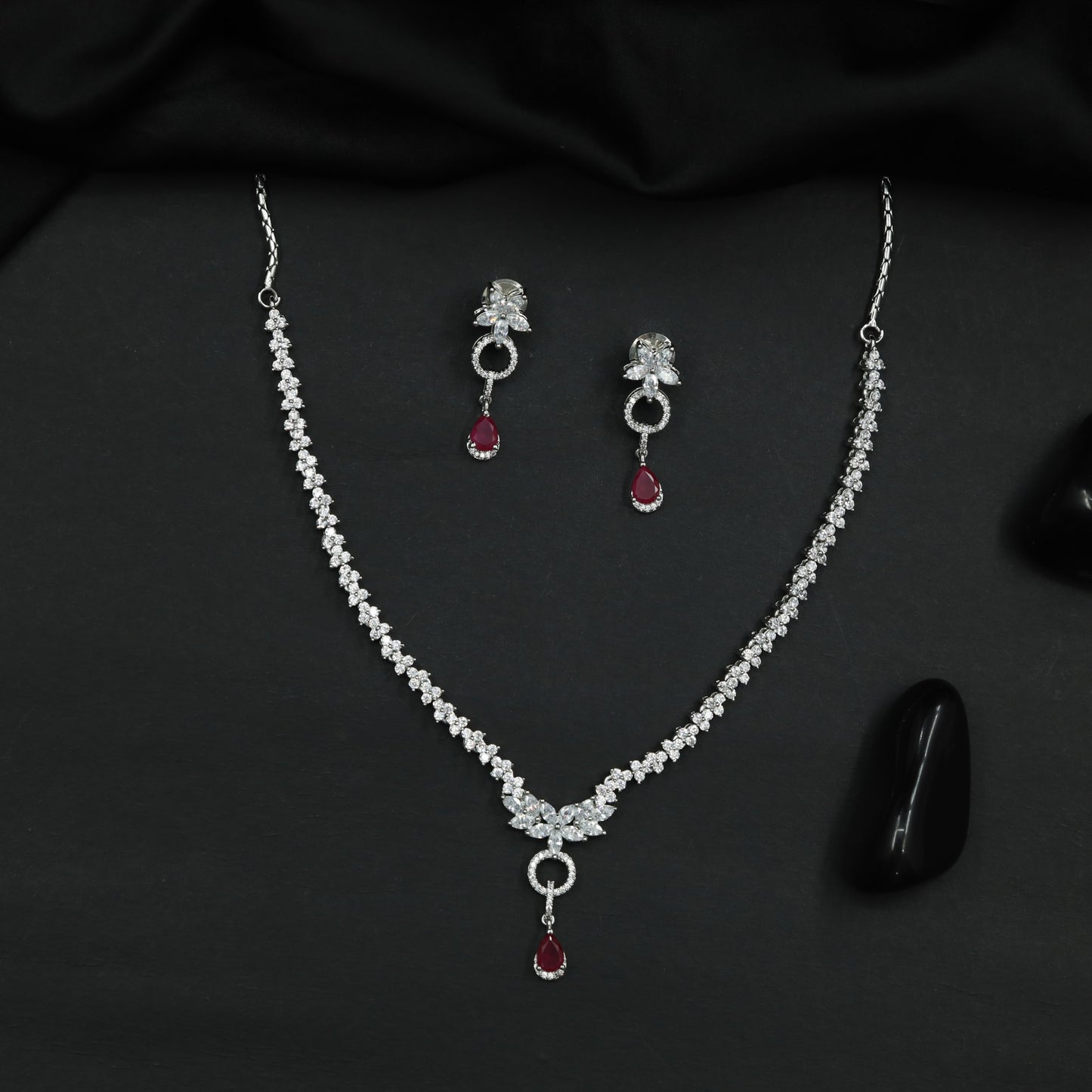 Floral Cluster Necklace with Decorative Center Drop Accent
