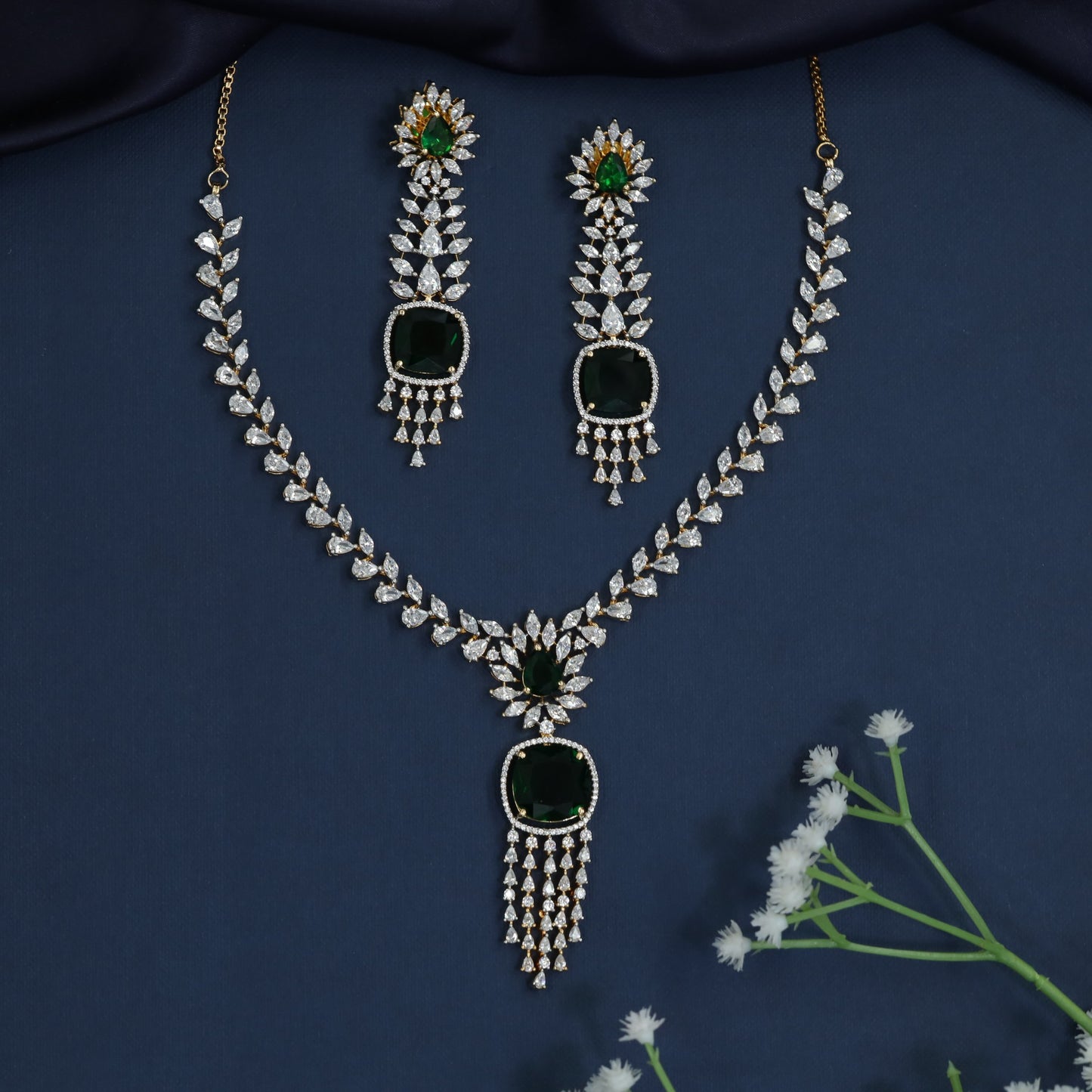 Contemporary Rhodium Necklace with Sunburst Drop Pendant