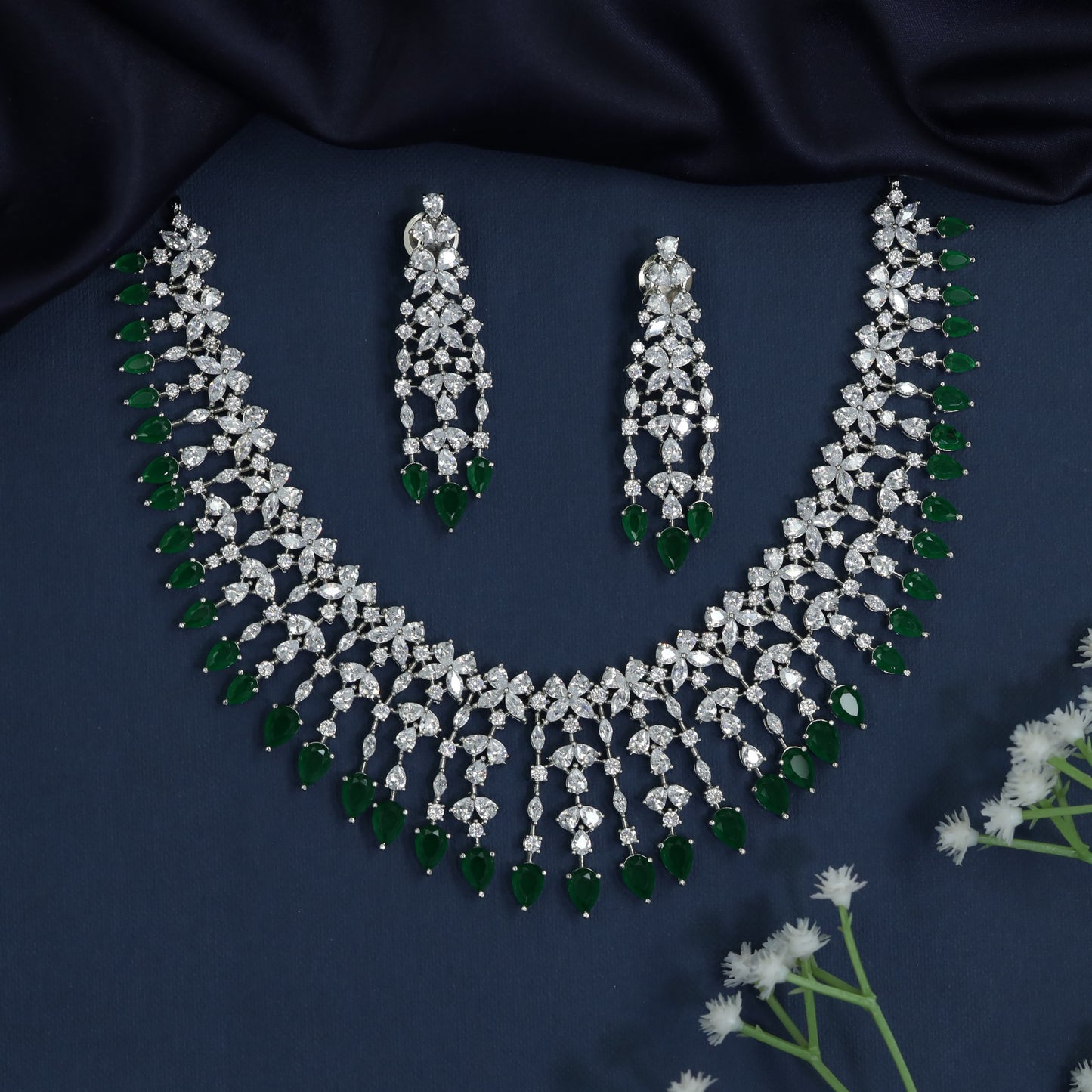Statement rhodium necklace with articulated fringe detailing