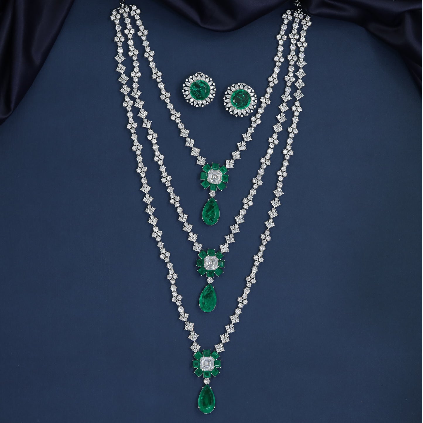Grand occasion rhodium long haara with cascading pendant accents