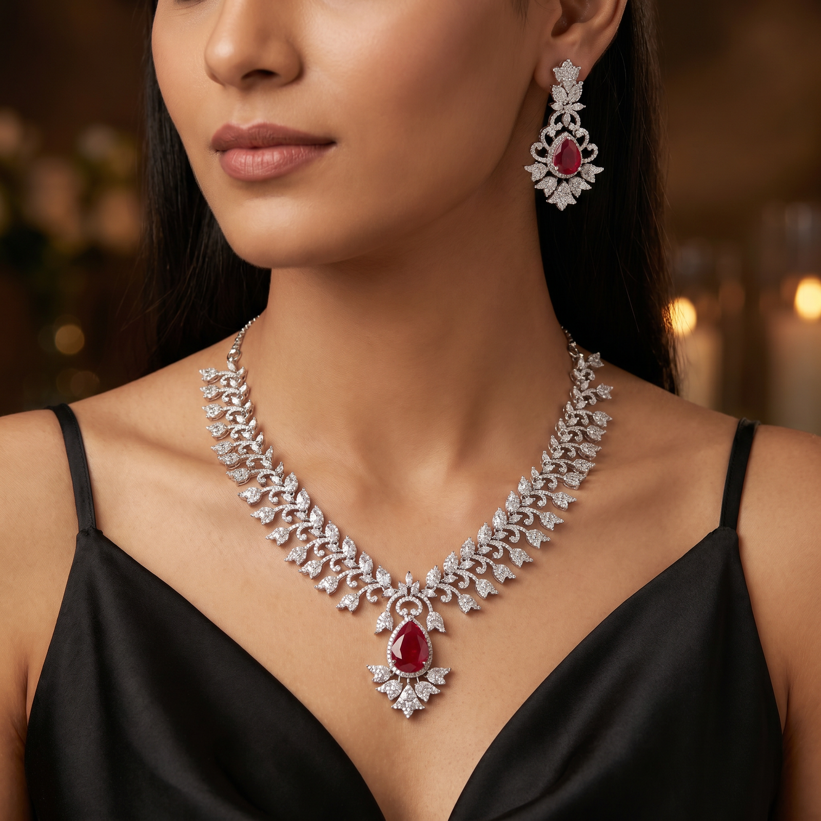 Heritage Laurel Rhodium Necklace with Medallion Centerpiece