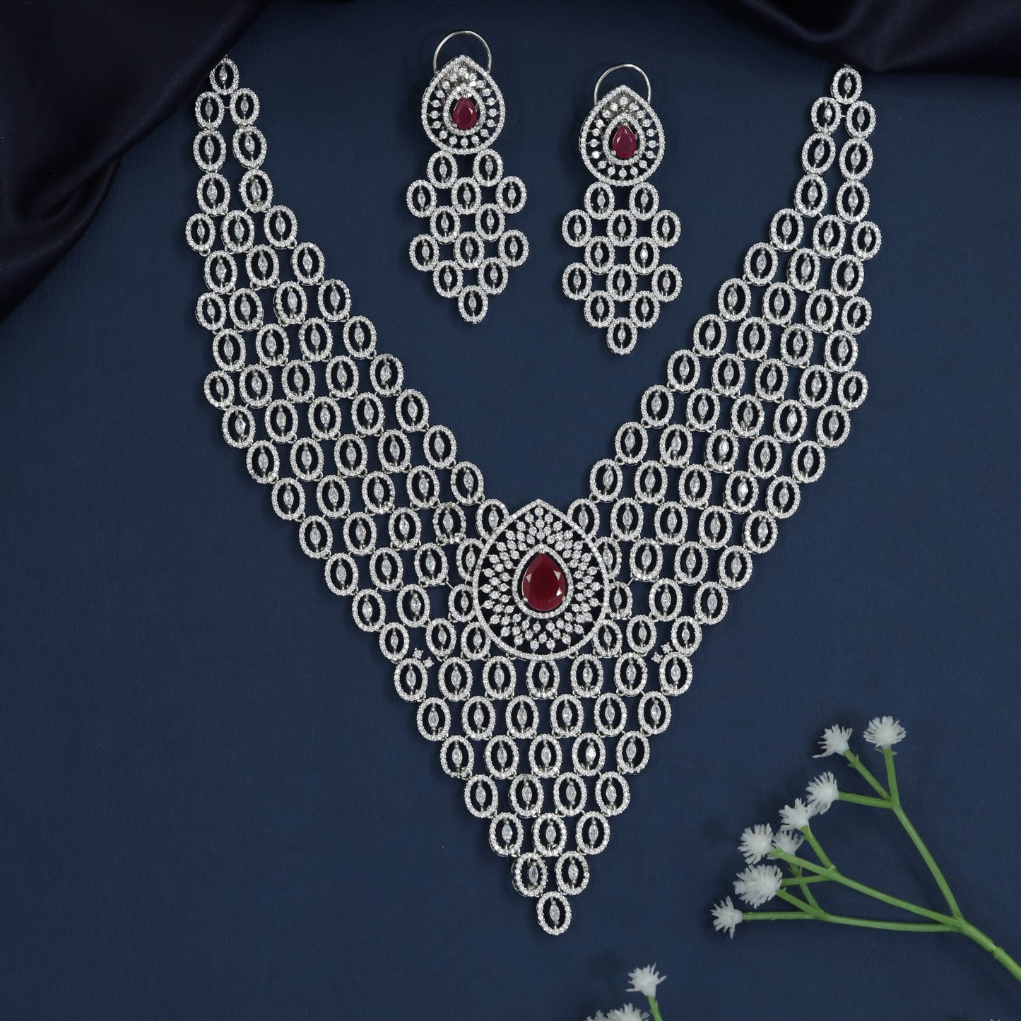 Couture Archive Rhodium Necklace with Cascading Lattice Silhouette