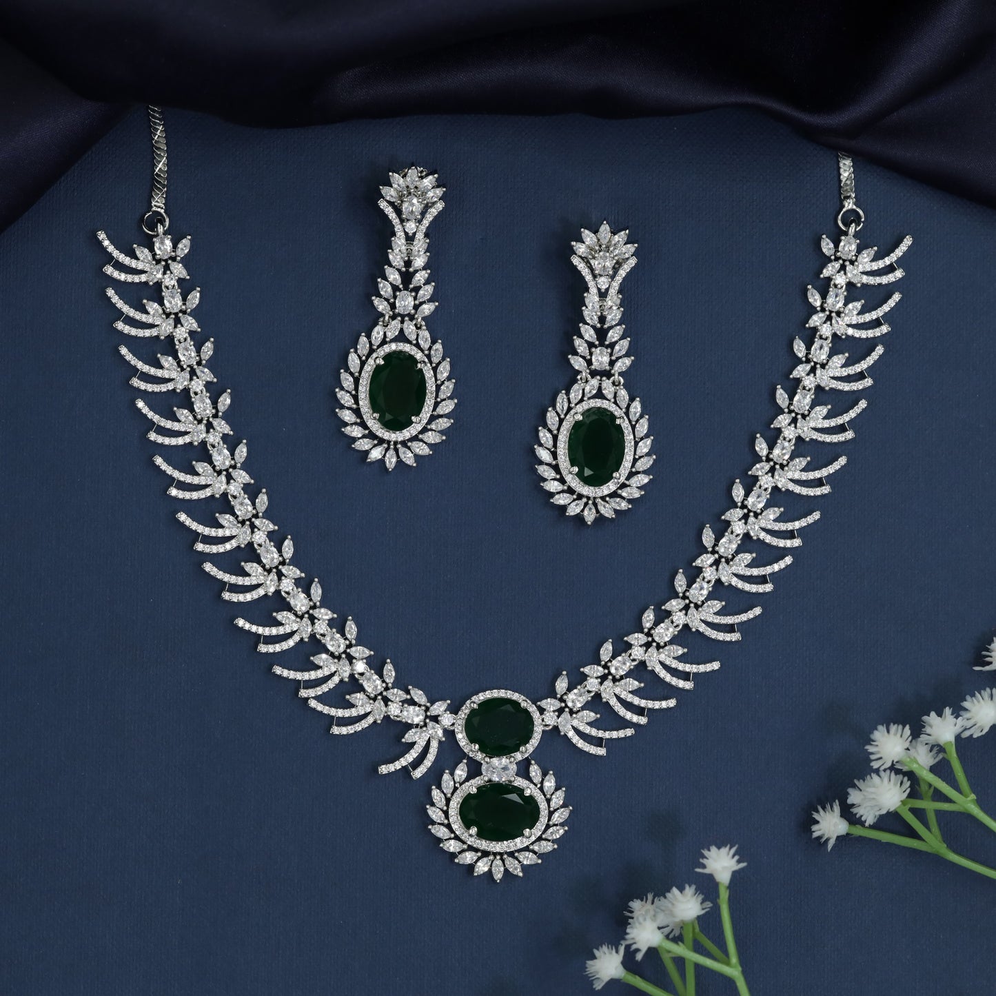 Wing inspired necklace with marquise leaf arrangement