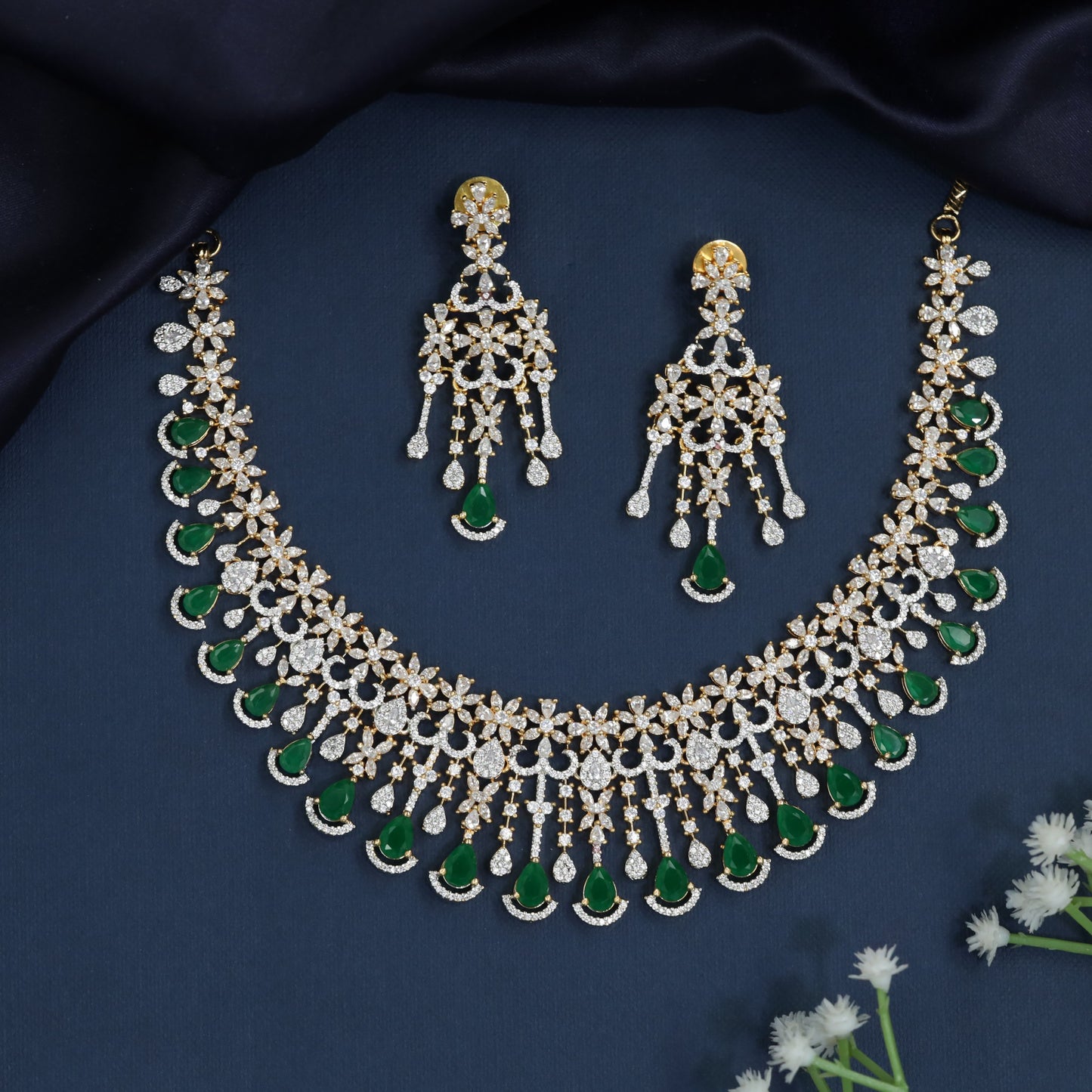 Grand occasion necklace with blossom fringe silhouette