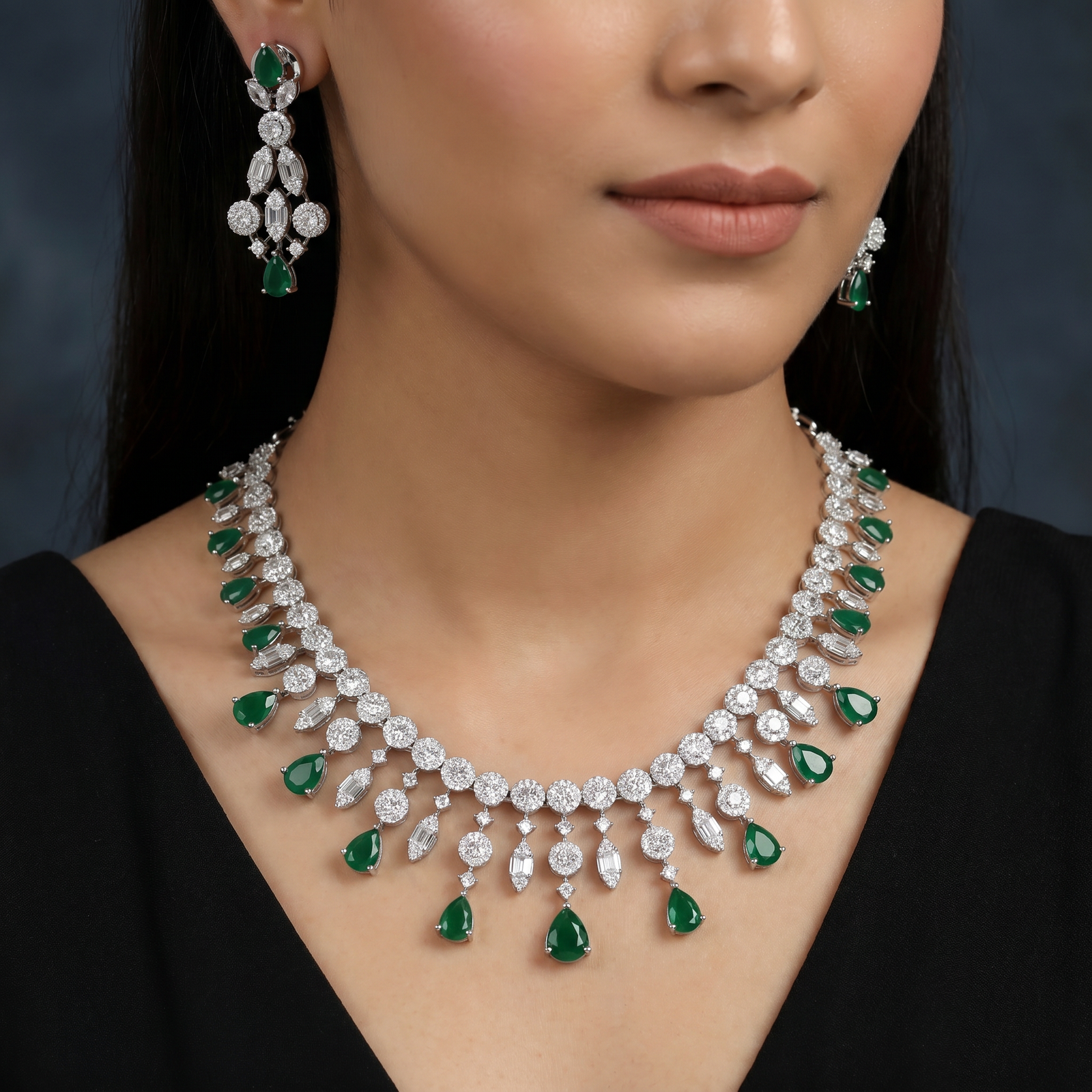 Scalloped station necklace with drop fringe detailing