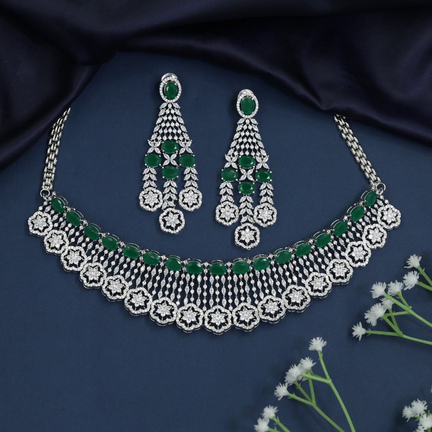 Rhodium Choker with Garland Medallion Formation and Decorative Edgework
