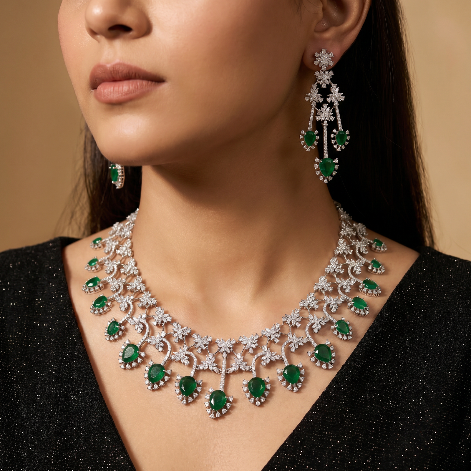 Necklace with Bloom Garland Formation and Medallion Drop Accents