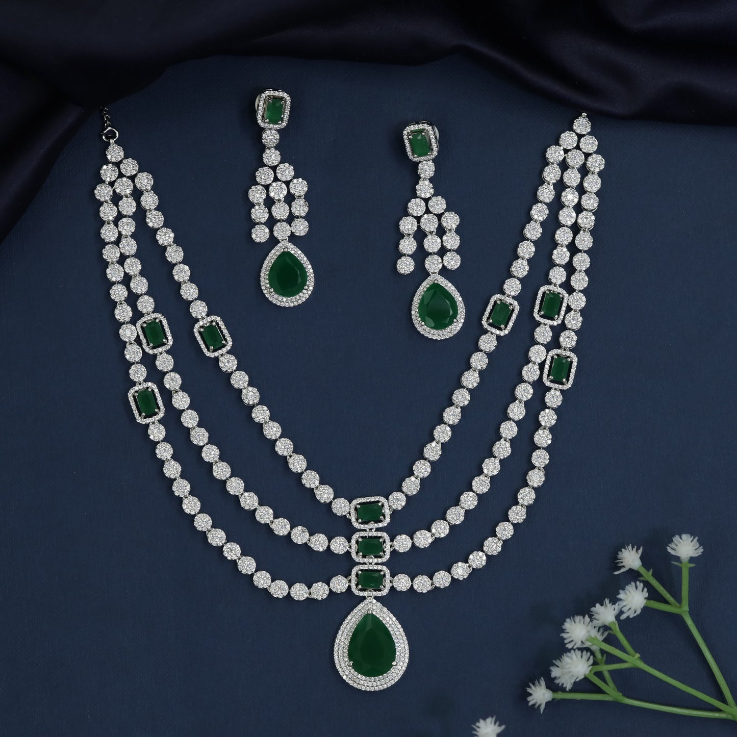 Necklace with Gallery Framed Stations and Teardrop Pendant Focus