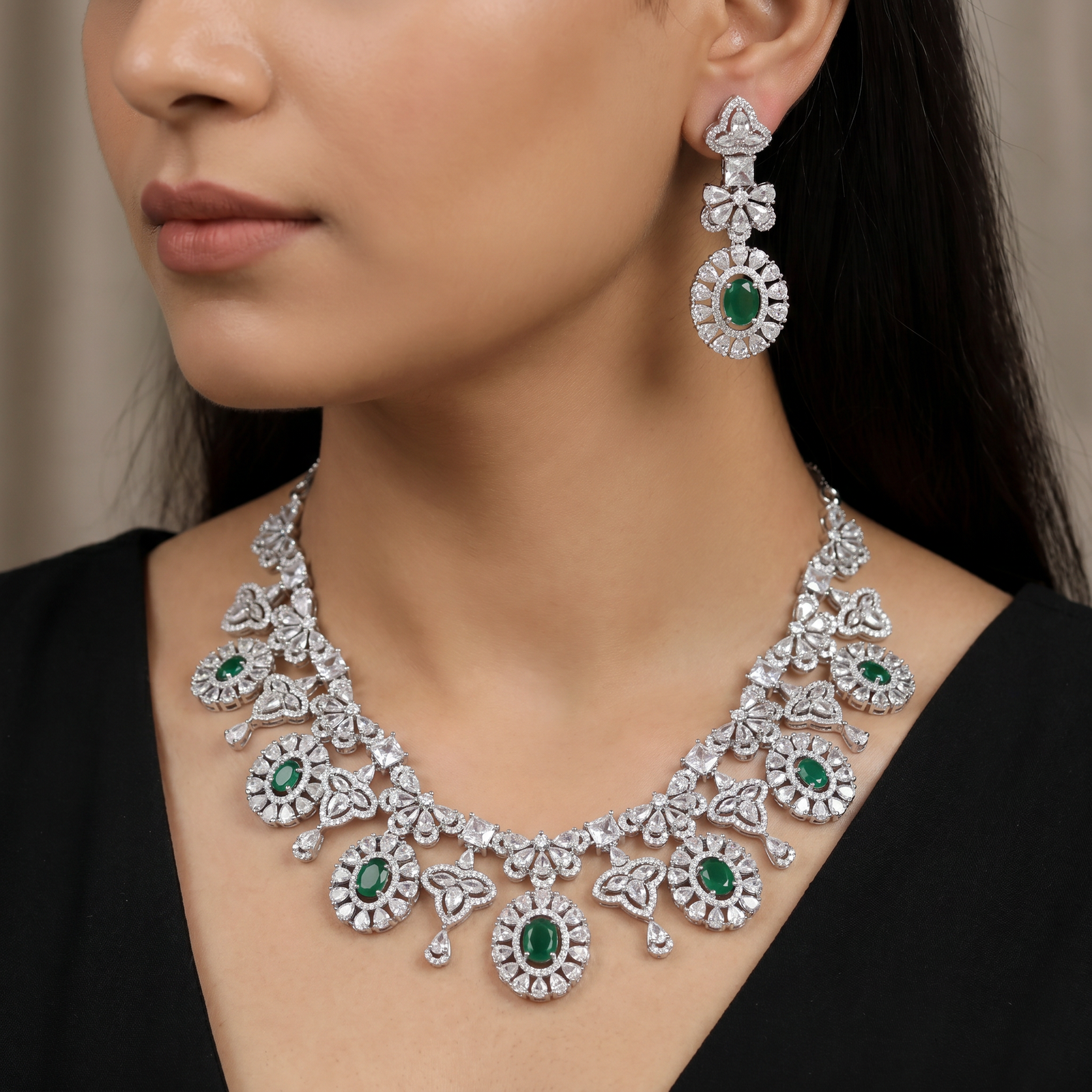 Necklace with Openwork Trinity Motifs and Medallion Drop Arrangement