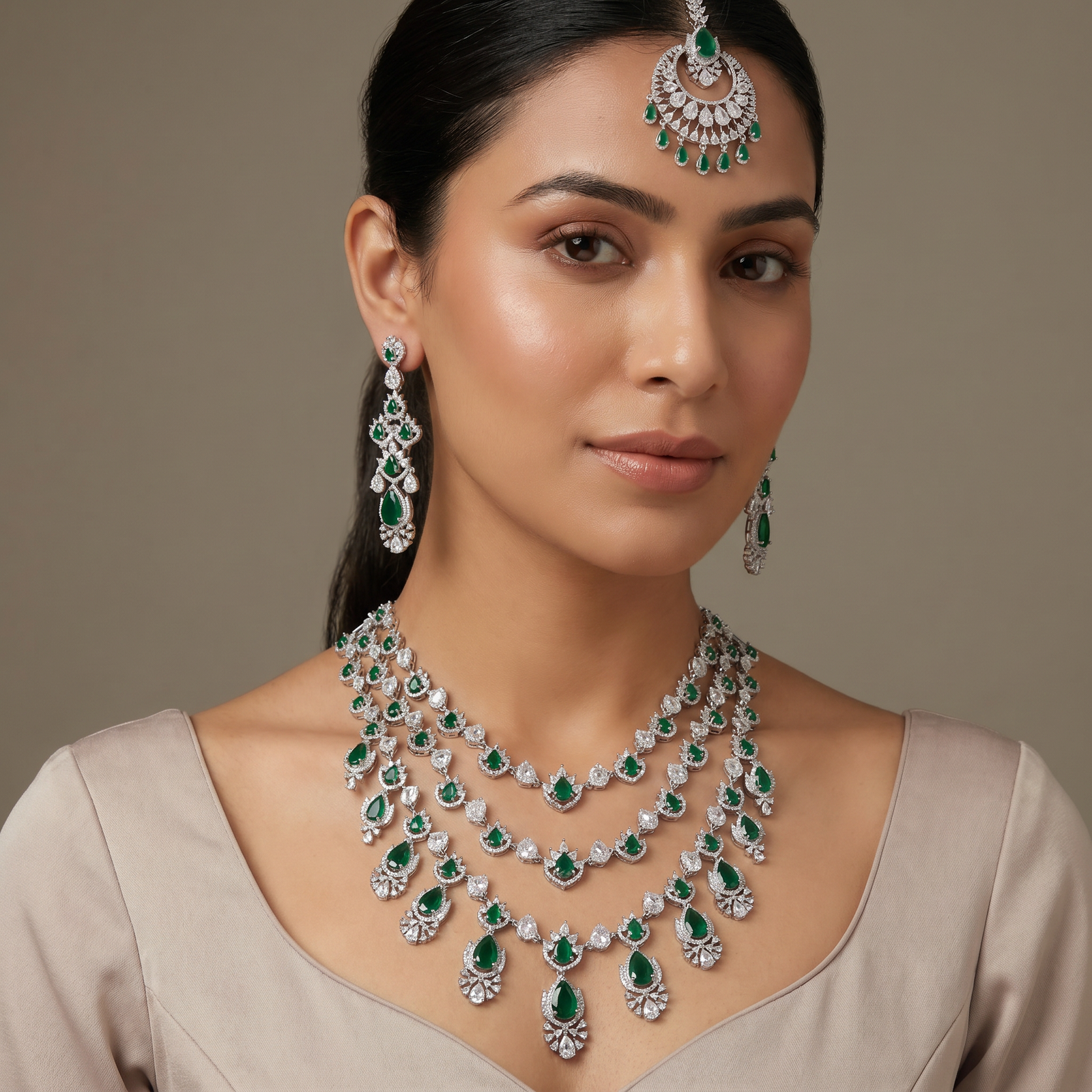 Necklace with Triple Row Medallions and Ornamental Fringe Styling
