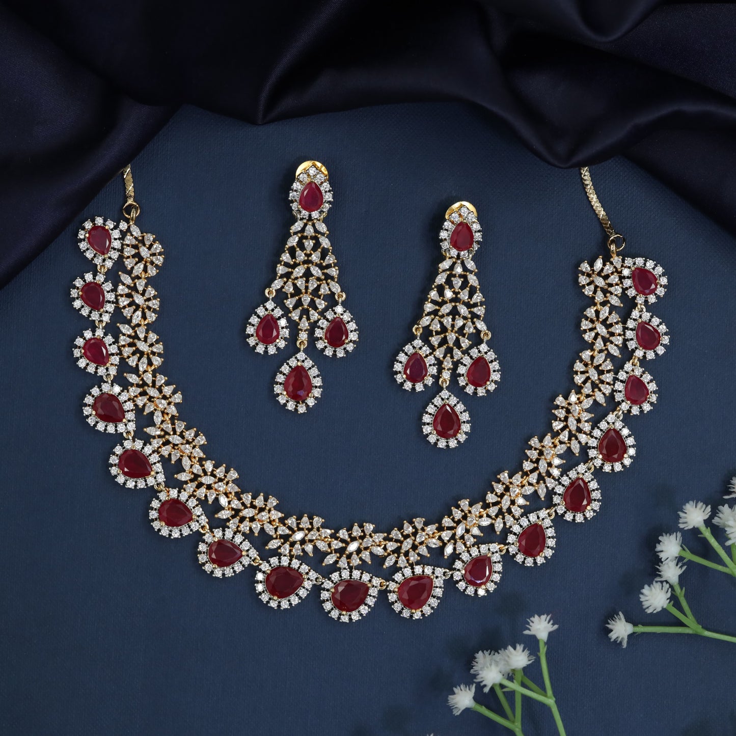 Gj Necklace with Halo Garland Construction and Rosette Elegance