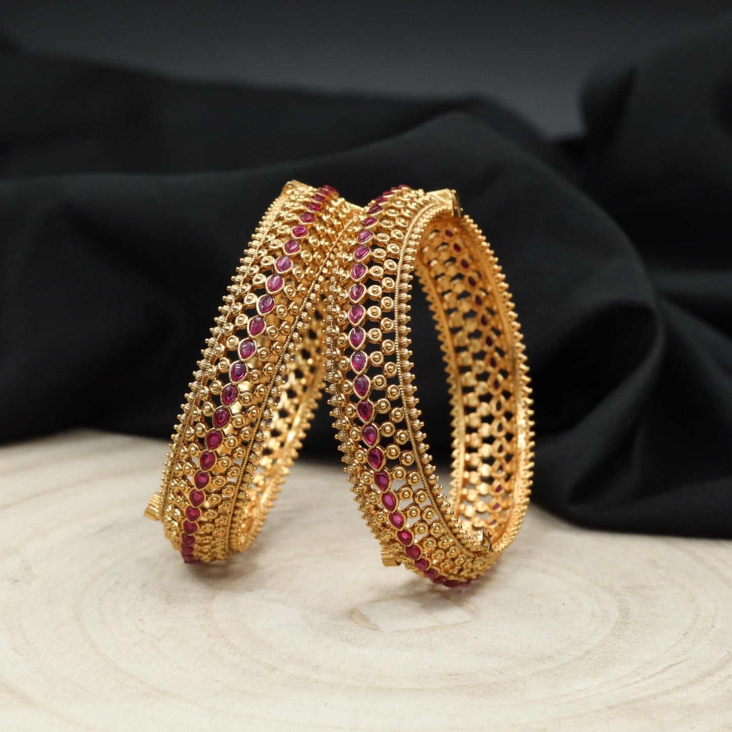 Grand Antique Bangles with Heritage Craftsmanship and Ruby Embellishments
