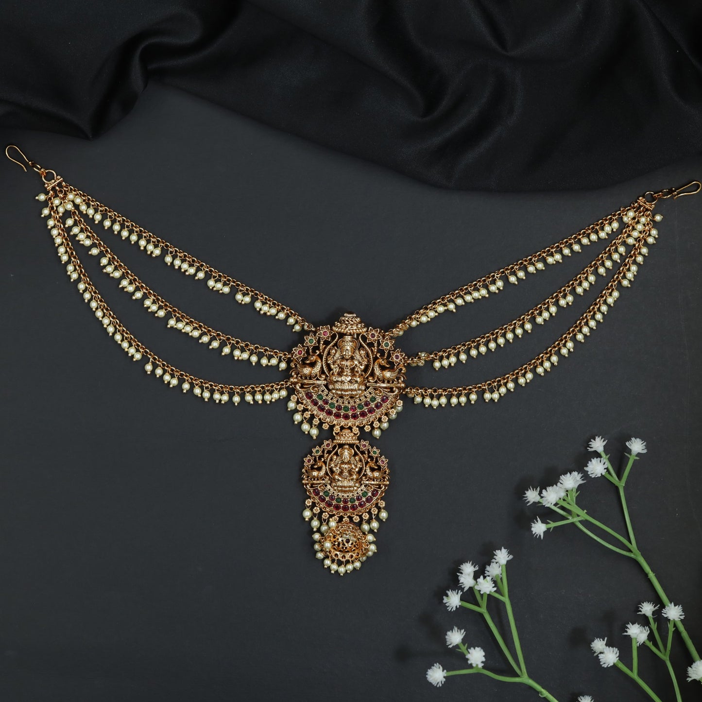 Temple Jewellery Bille with Lakshmi Motif and Cascading Chains