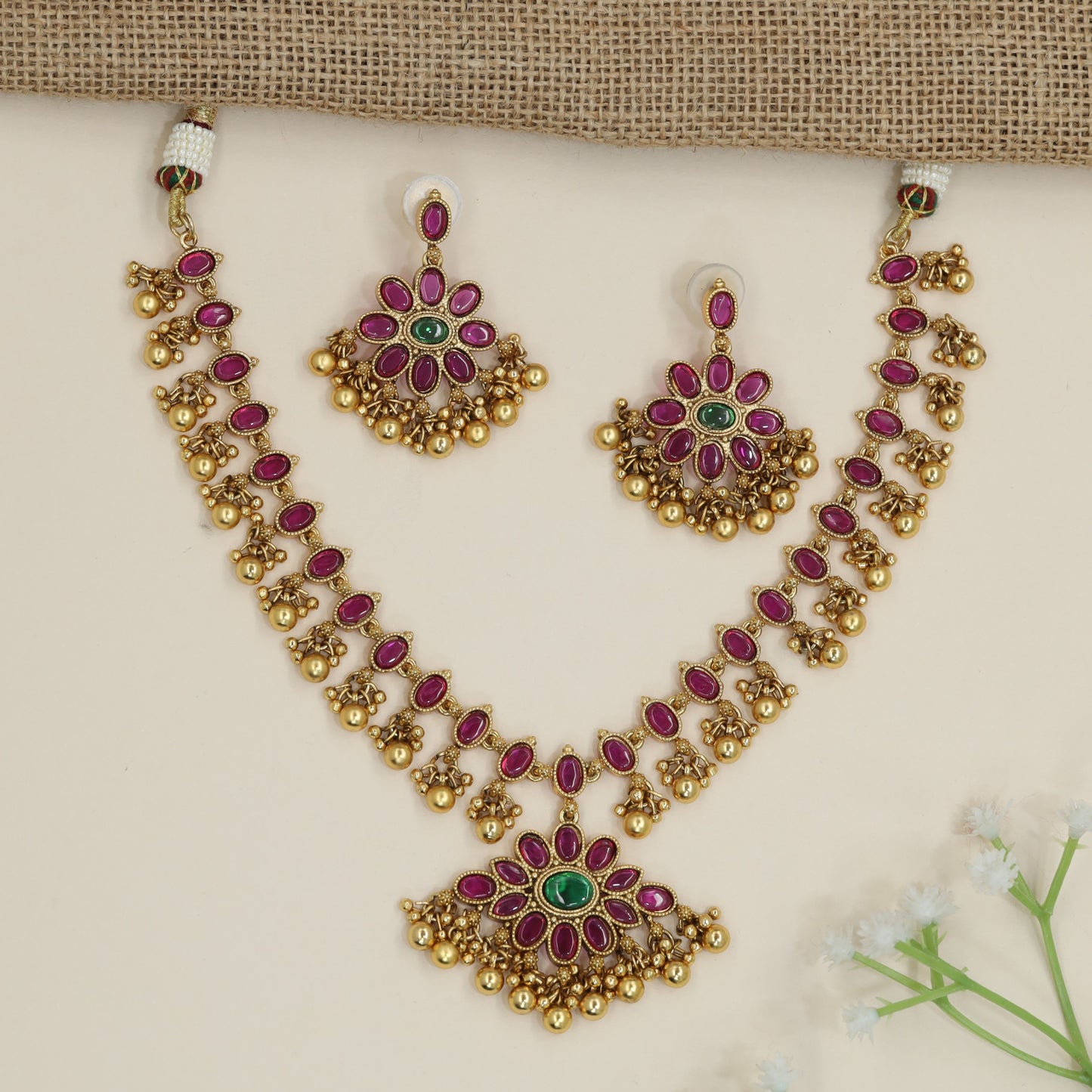 Festive Floral Medallion Necklace with Drop Fringe Design