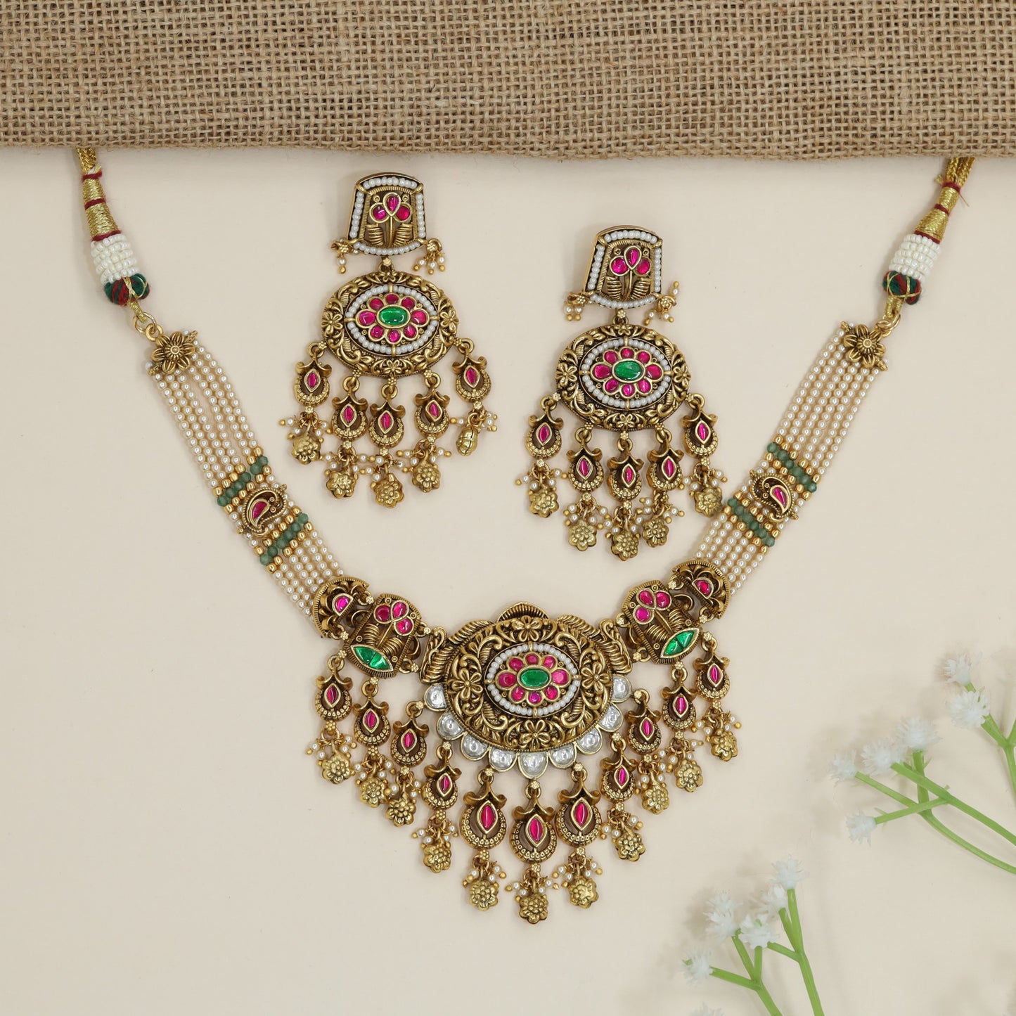 Imperial floral statement choker with decorative pendant arrangement