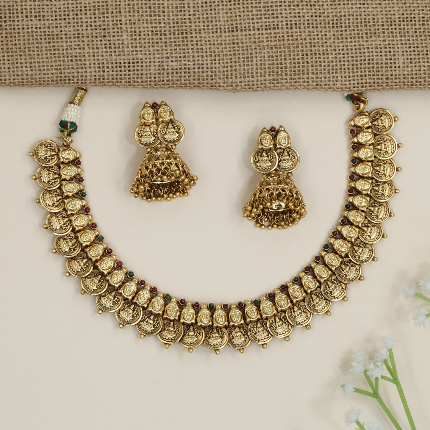 Signature lakshmi coin necklace with richly detailed collar silhouette