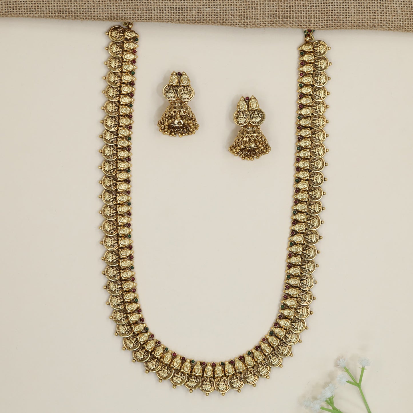 Heirloom coin long haara with intricately arranged temple medallions