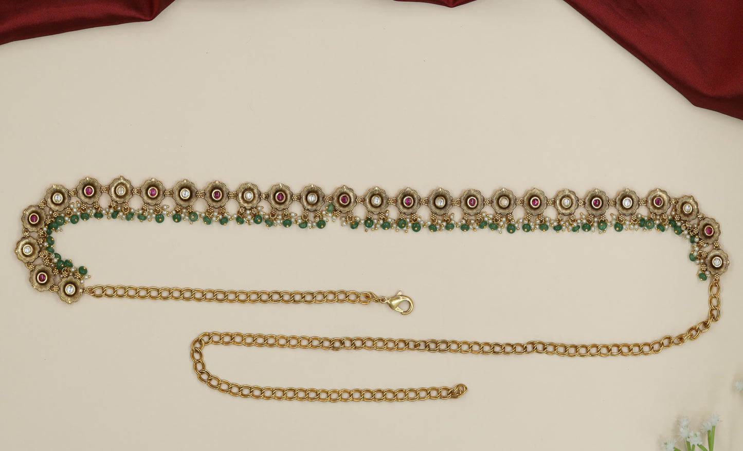 Ornamental Antique Waist Belt with decorative fringe and medallion detailing