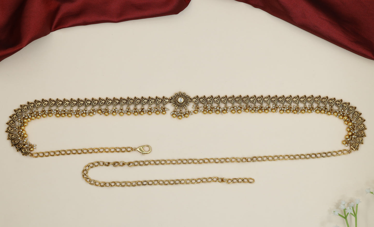 Classic Antique Waist Belt featuring decorative fringe and centre accent