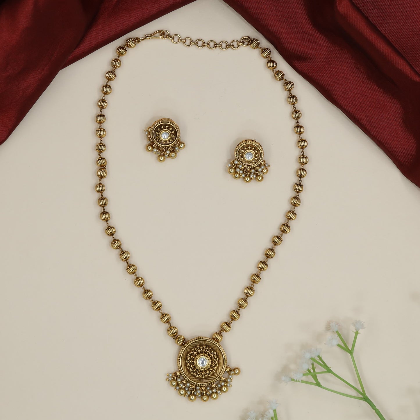 Antique Chain With Pendant featuring floral medallion and hanging accents