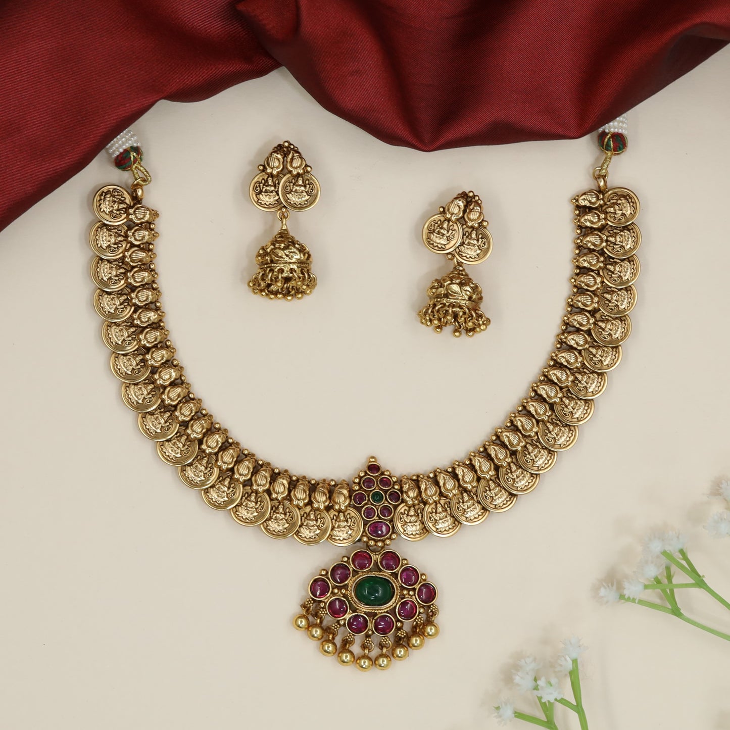Coin Border Antique Necklace with temple-inspired centre pendant