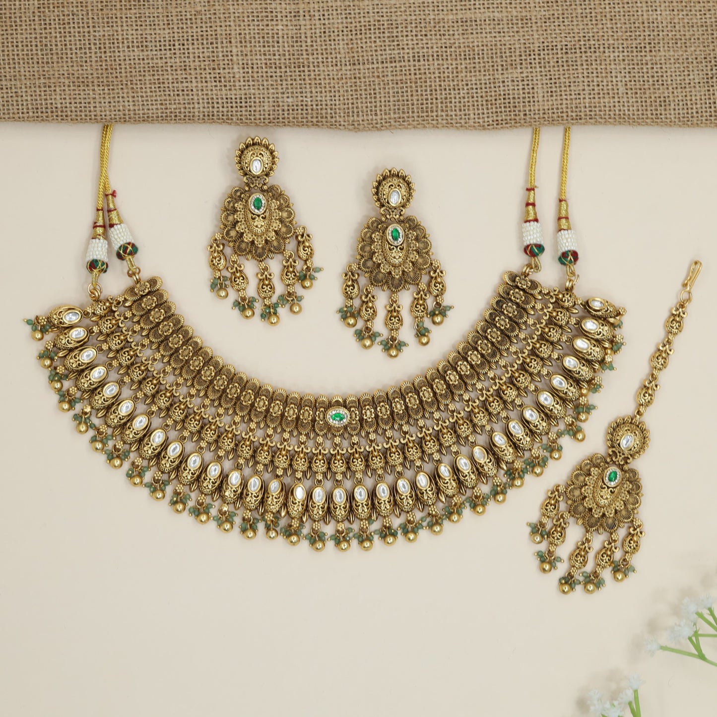 Traditional floral collar choker with intricate fringe detailing