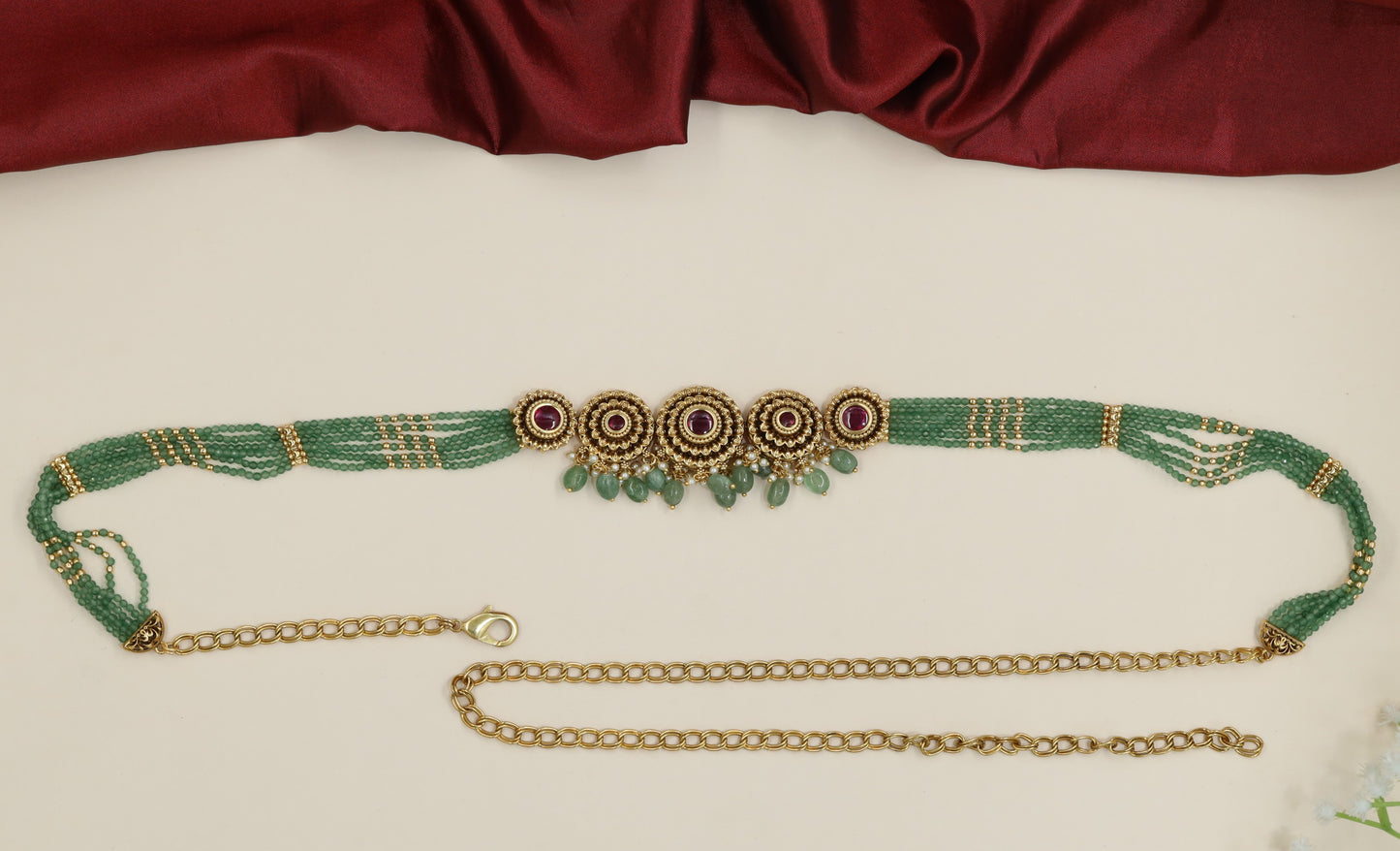 Beaded panel Antique Waist Belt with circular medallion centre detailing