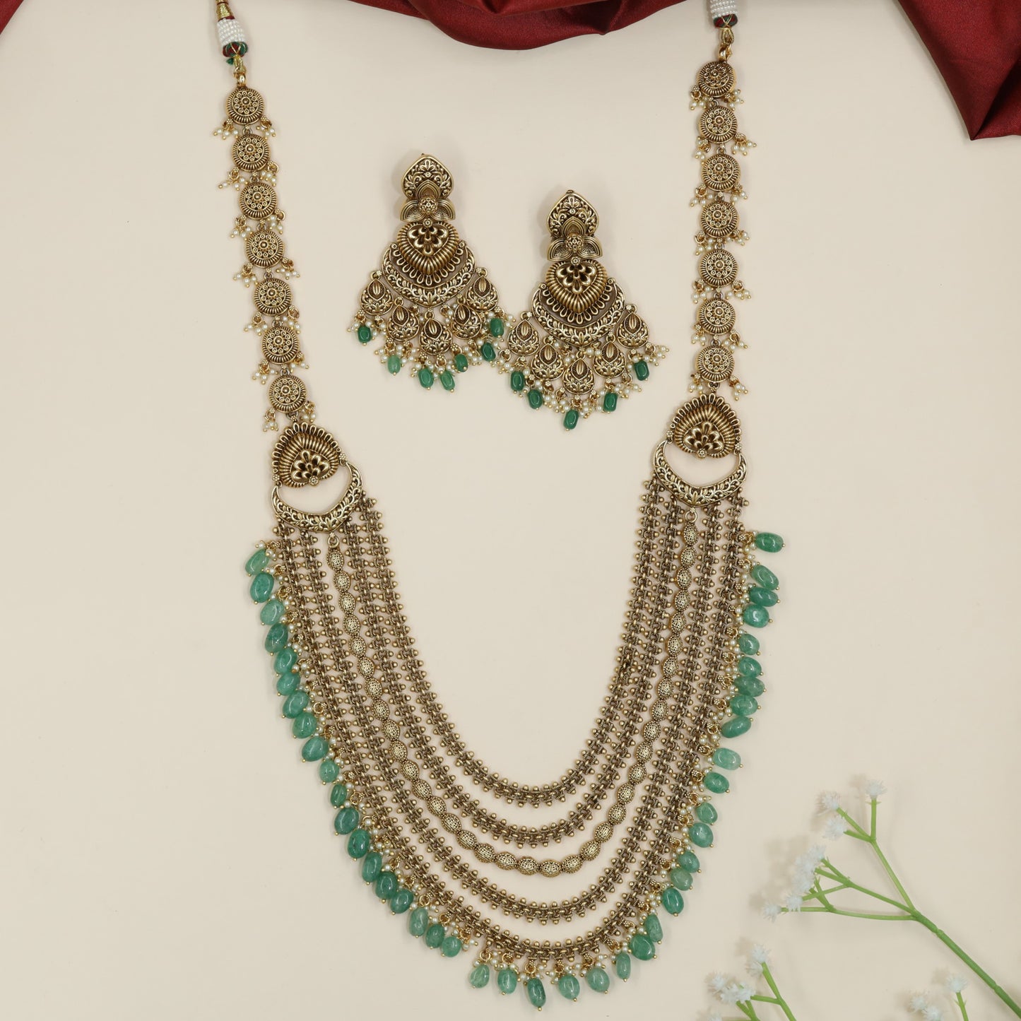 Multi-layer Antique Long Haara with decorative cascading strands