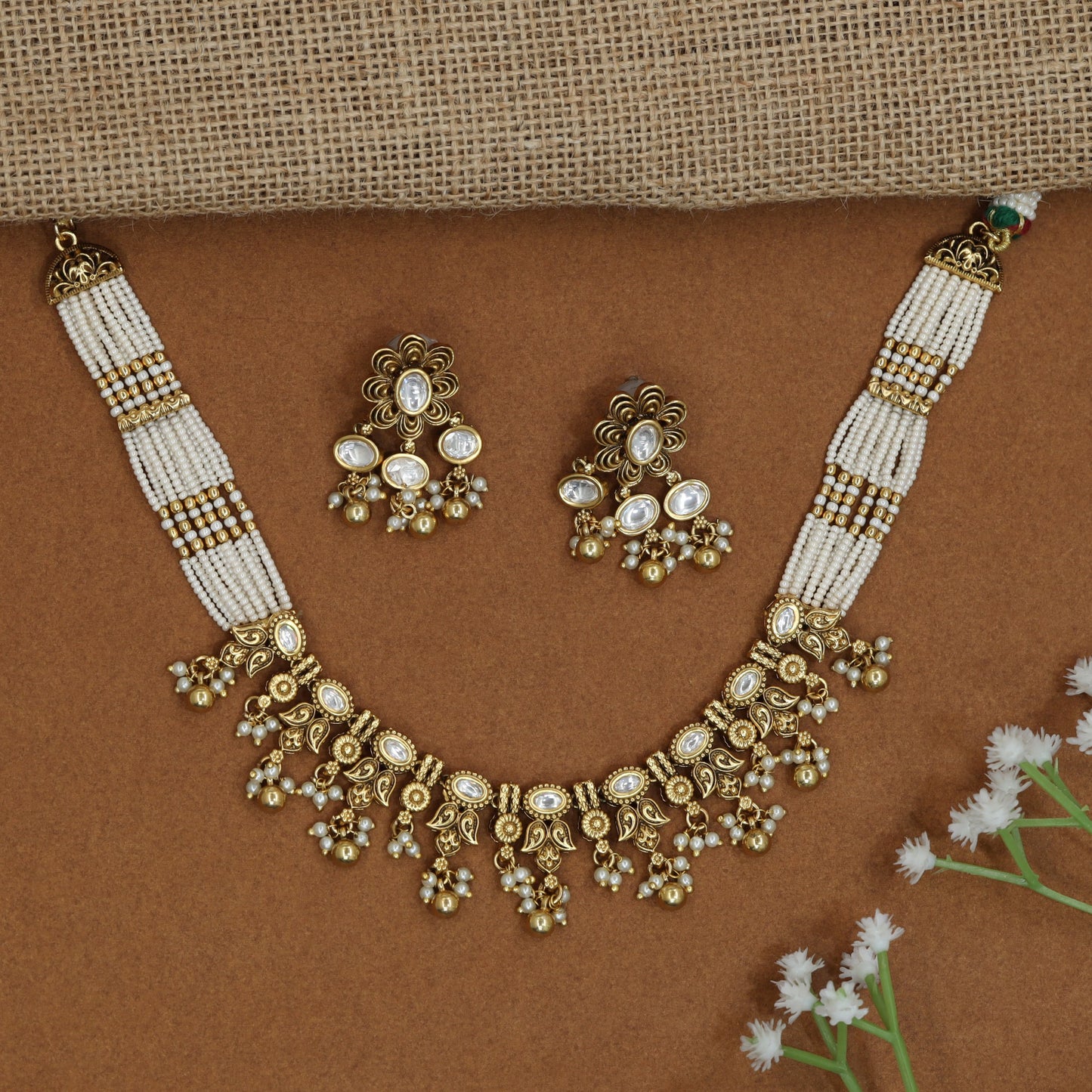 Premium beads choker set showcasing symmetrical stone detailing