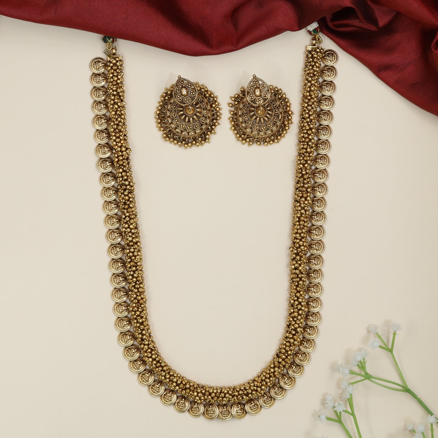 Traditional Lakshmi medallion Long Haara with continuous motif arrangement