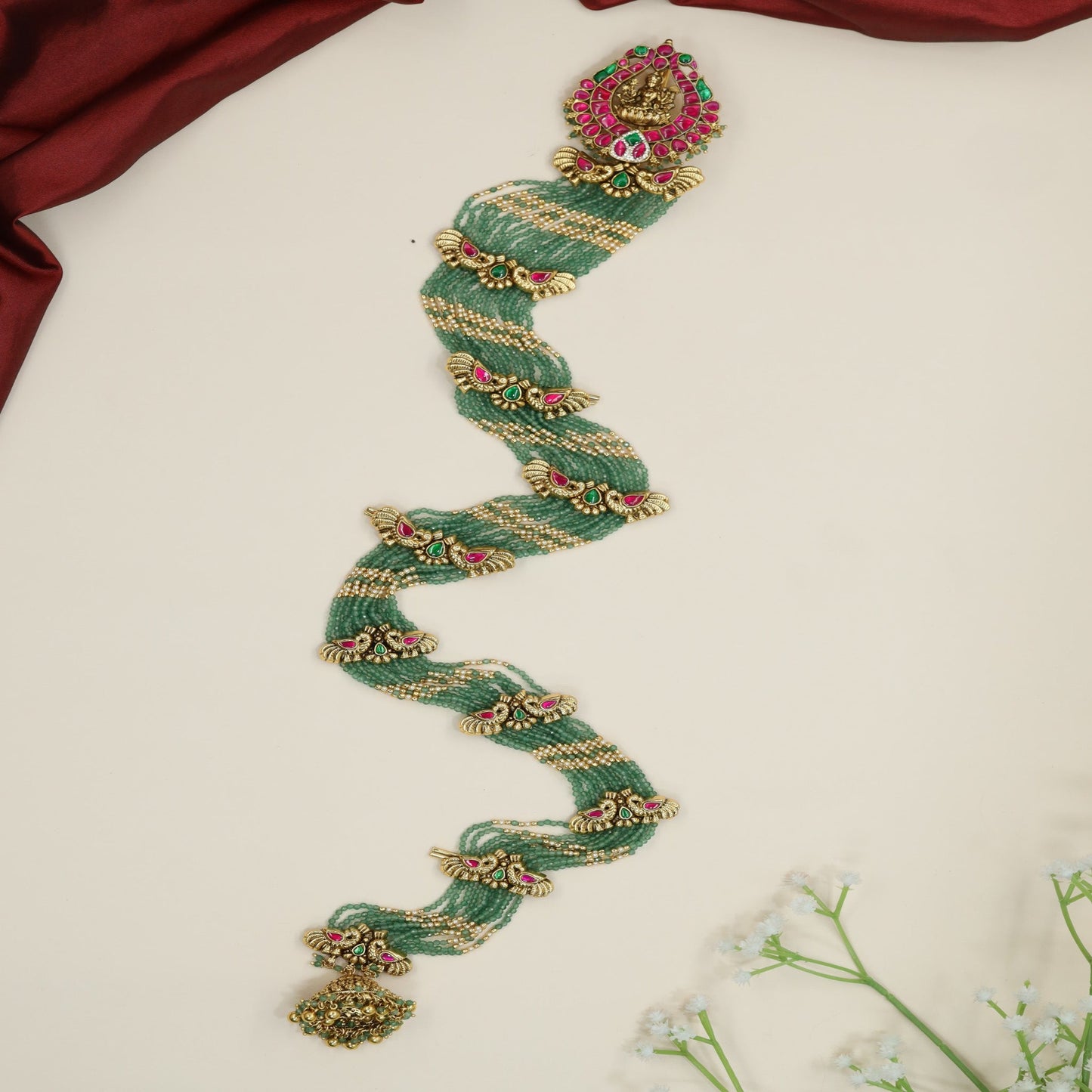 Antique Jade Haaram with Ornamental Connectors and Bead Weave