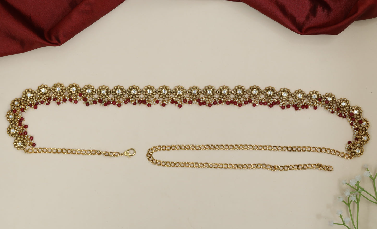 Rosette pattern Antique Waist Belt with intricate fringe design
