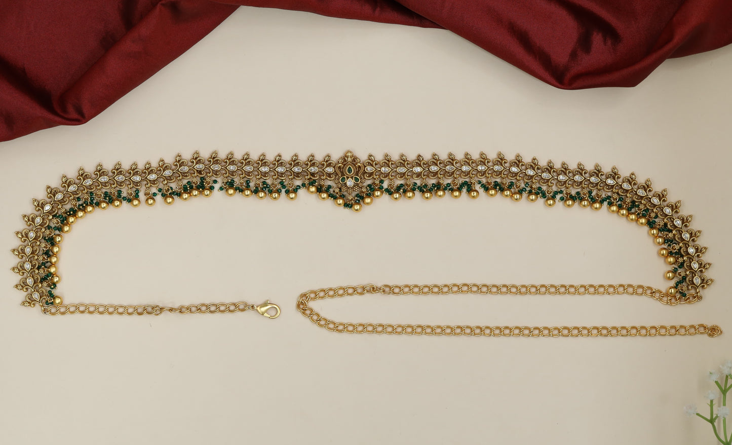 Leaf-inspired Antique Waist Belt with intricate border artistry