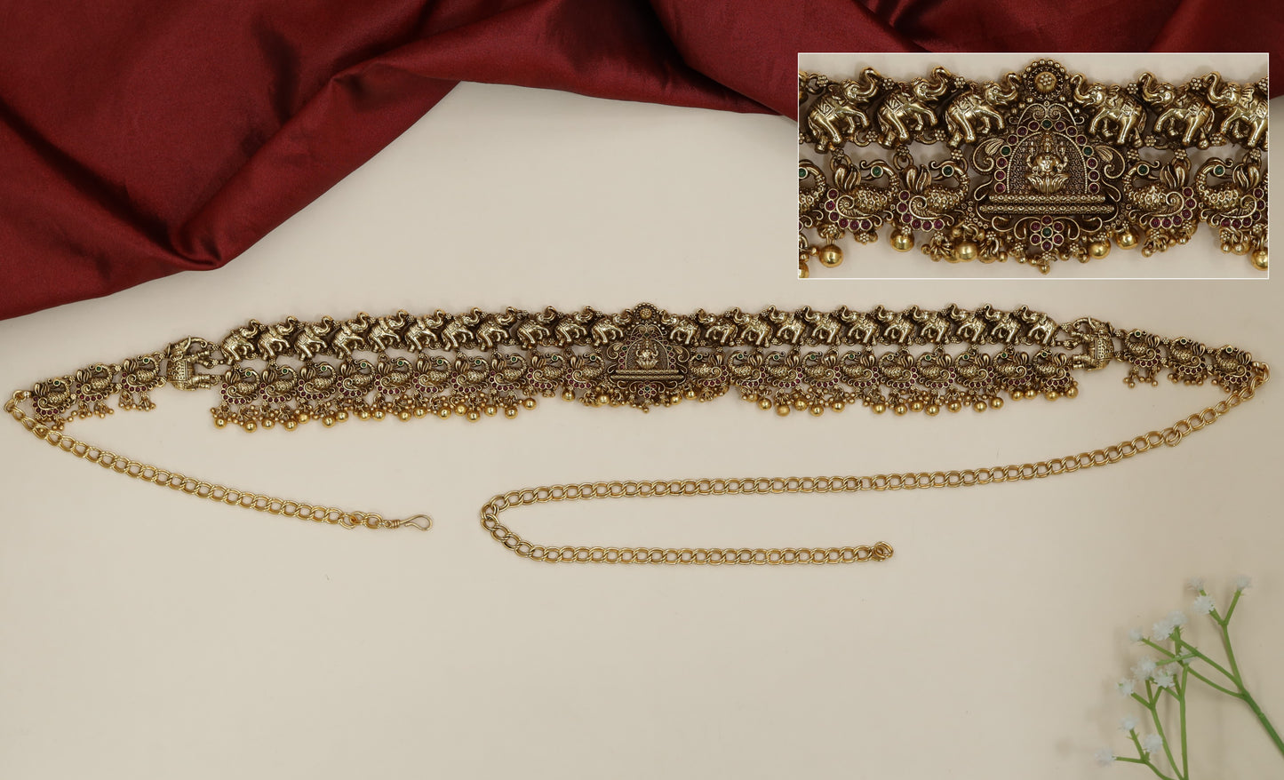 Elephant motif Antique Waist Belt with Lakshmi centrepiece detailing