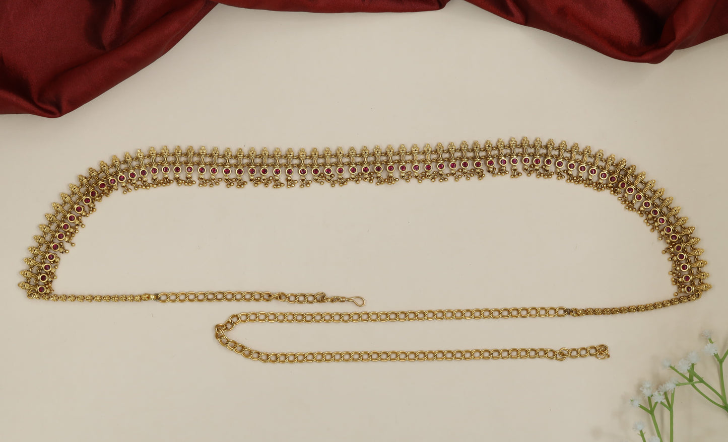 Designer Antique Waist Belt with ornamental fringe accents