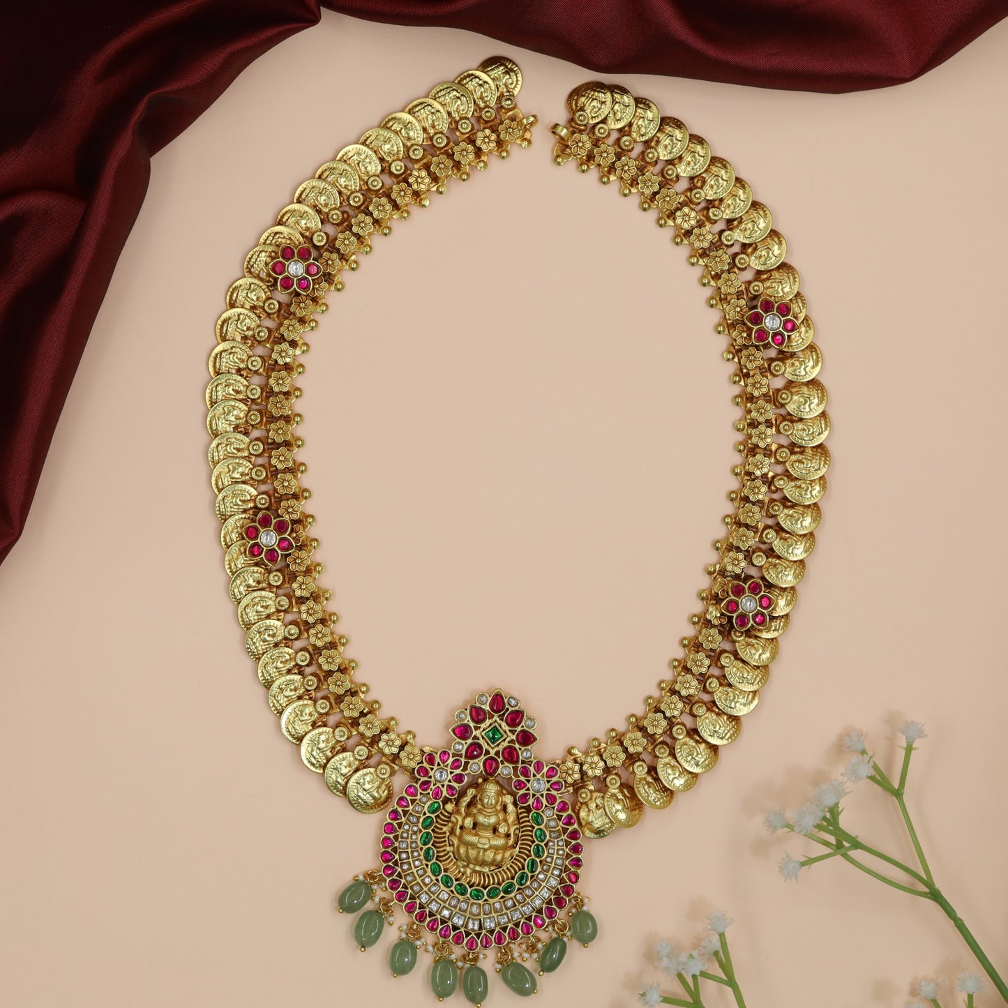 Grand Temple Coin Long Haara with Lakshmi Temple Pendant