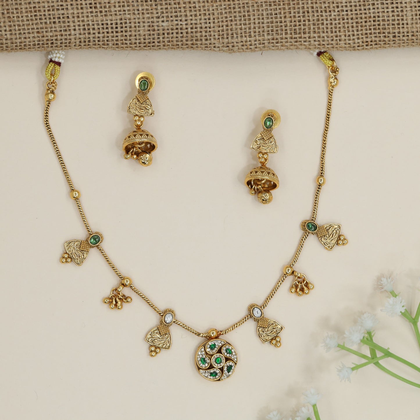 Traditional Charm Necklace with Circular Pendant Centrepiece