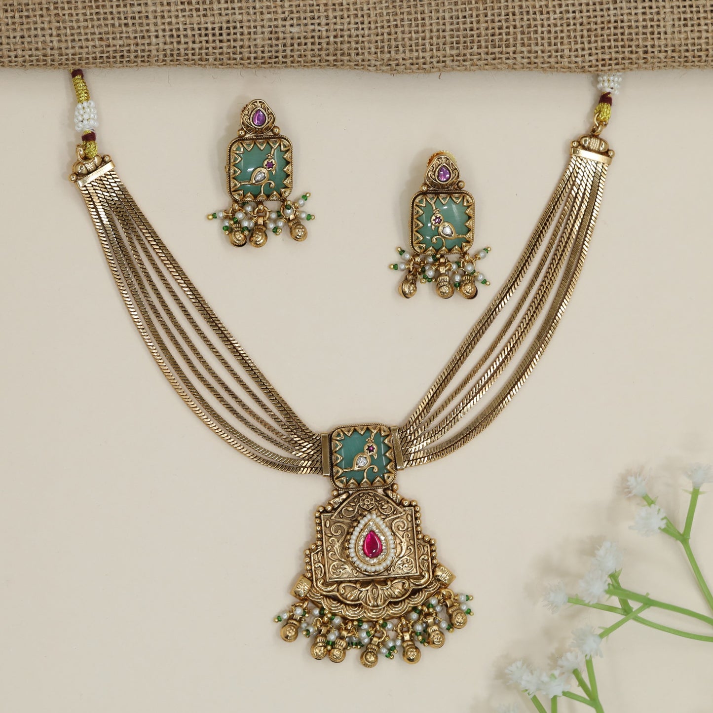 Parrot Inspired Necklace with Ornate Temple Style Centrepiece