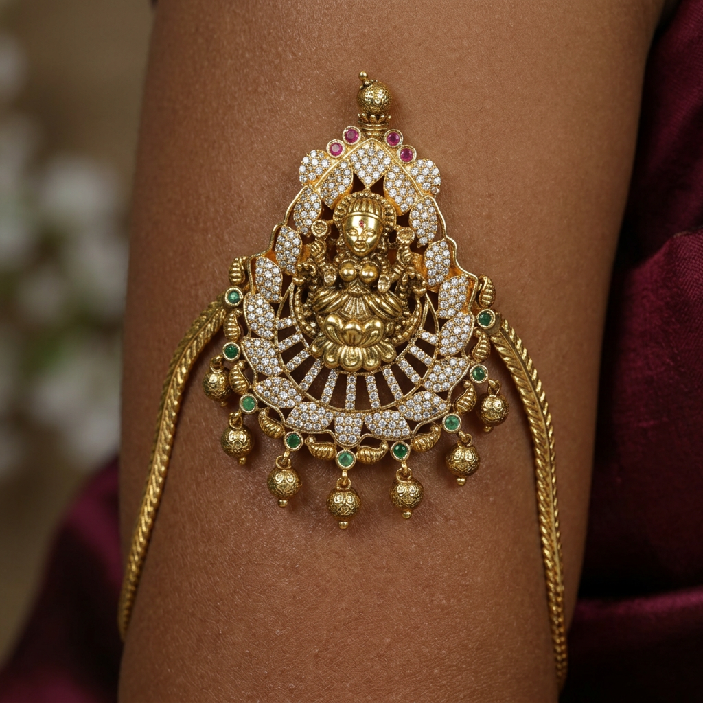Goddess Lakshmi armlet with drop fringe accents