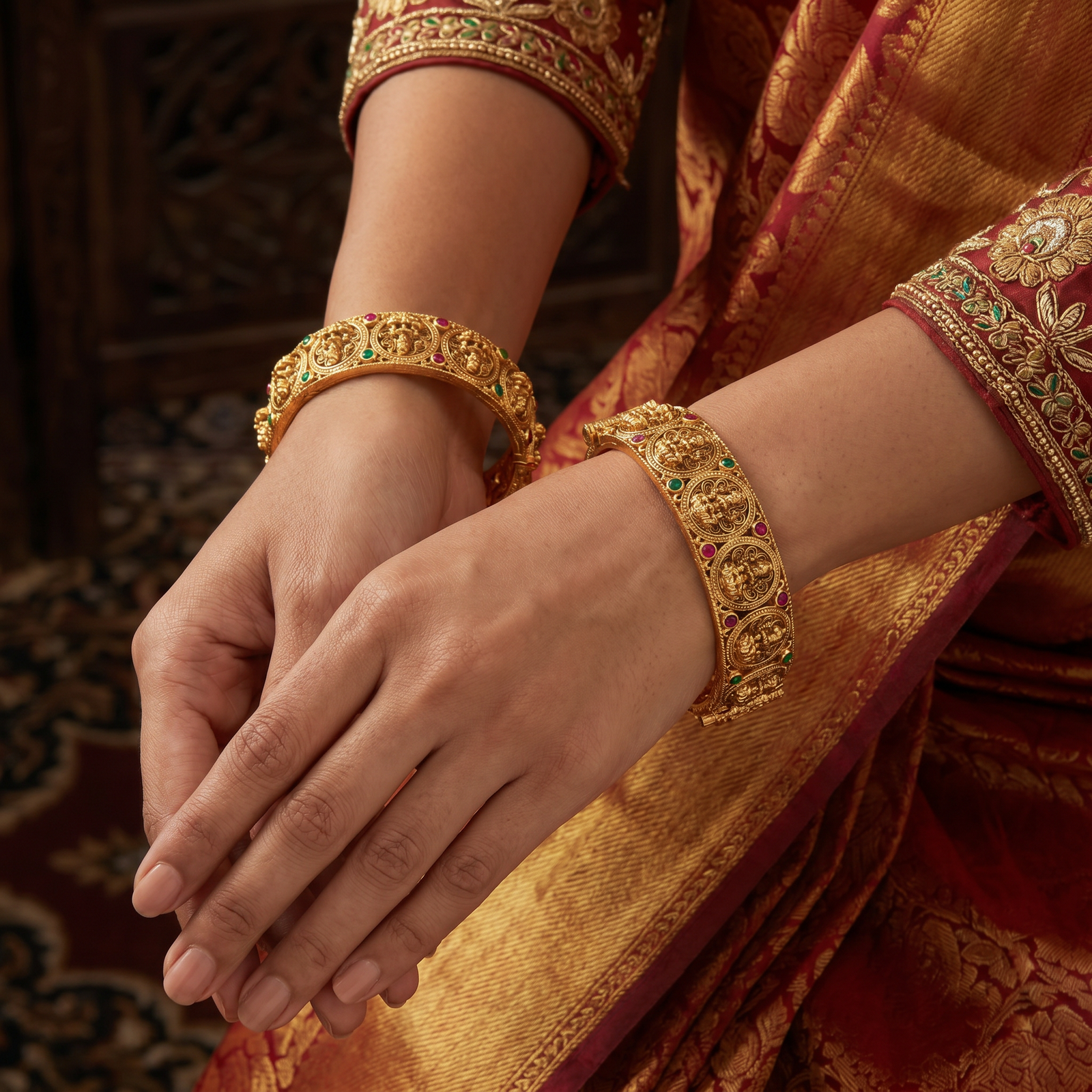 Lakshmi motif bangles with heritage temple detailing