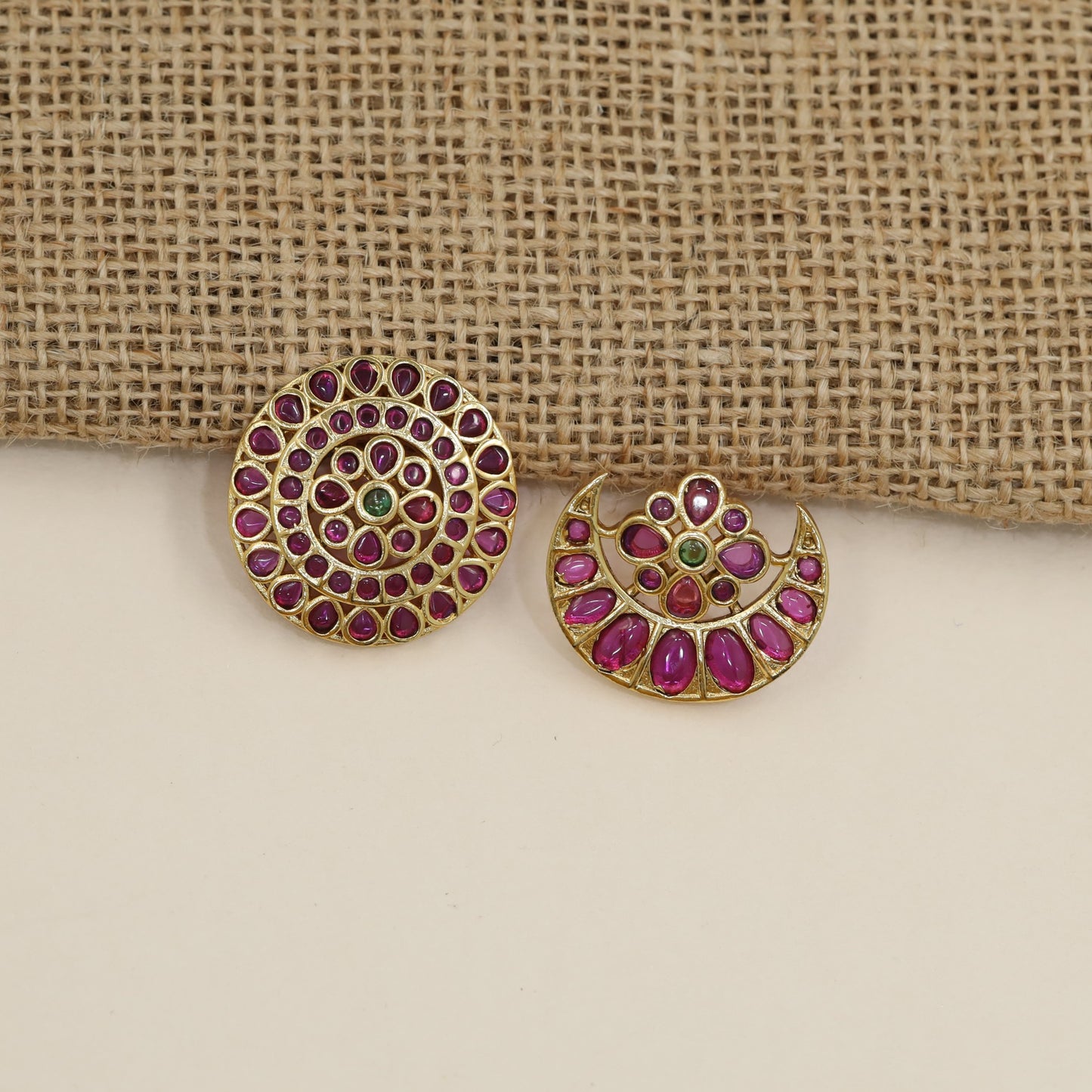 Signature Kempu sun moon studs with concentric medallion pattern