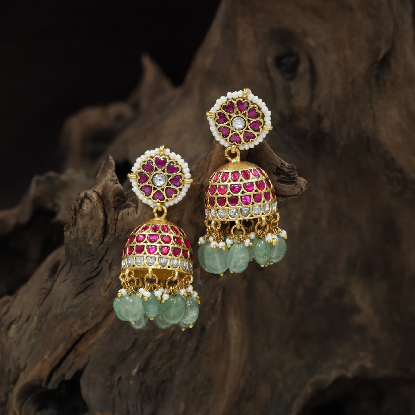 Heart Floral Jadau Jhumka Earrings