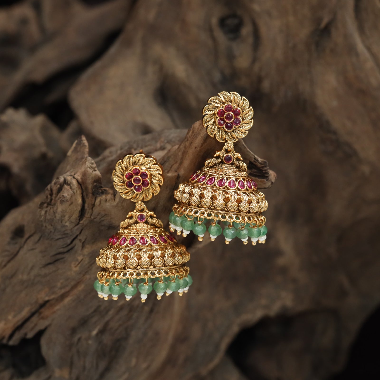 Antique jhumka with rosette top and tiered bell detailing