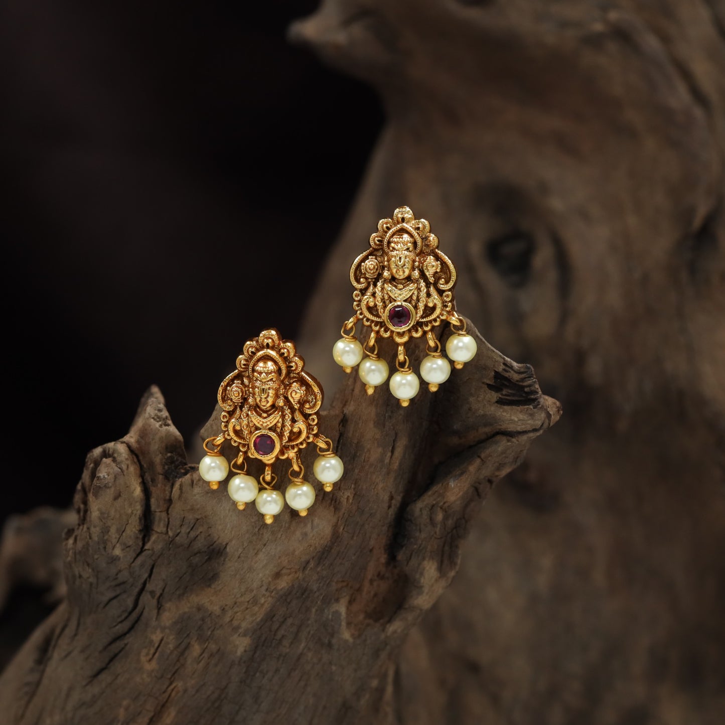 Royal Antique Balaji stud earrings with pearl drop accents
