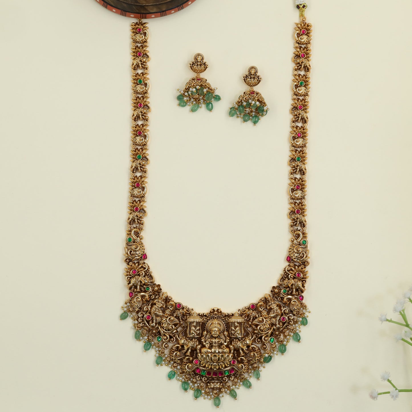 Royal Antique Lakshmi long haara with heritage temple detailing
