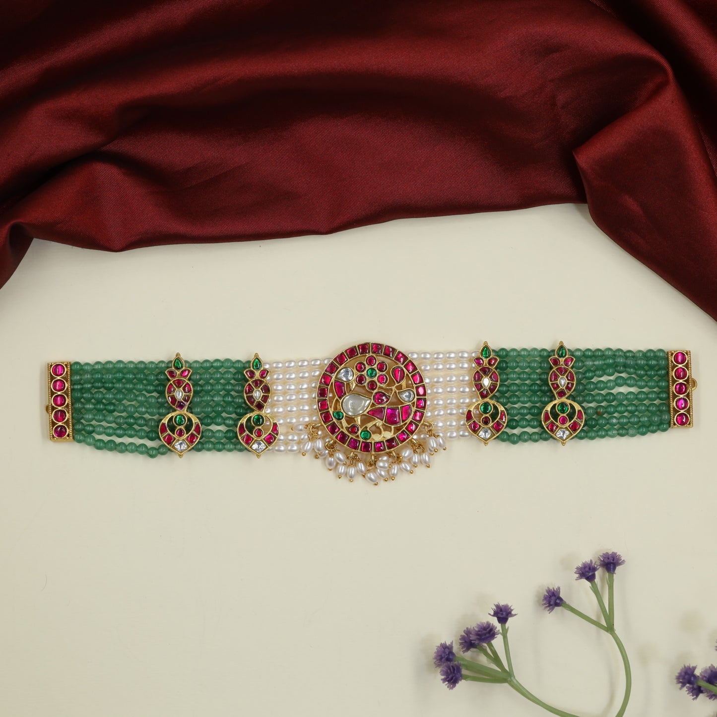 Temple Peacock Jadau Beads Choker with Artisan Craftsmanship