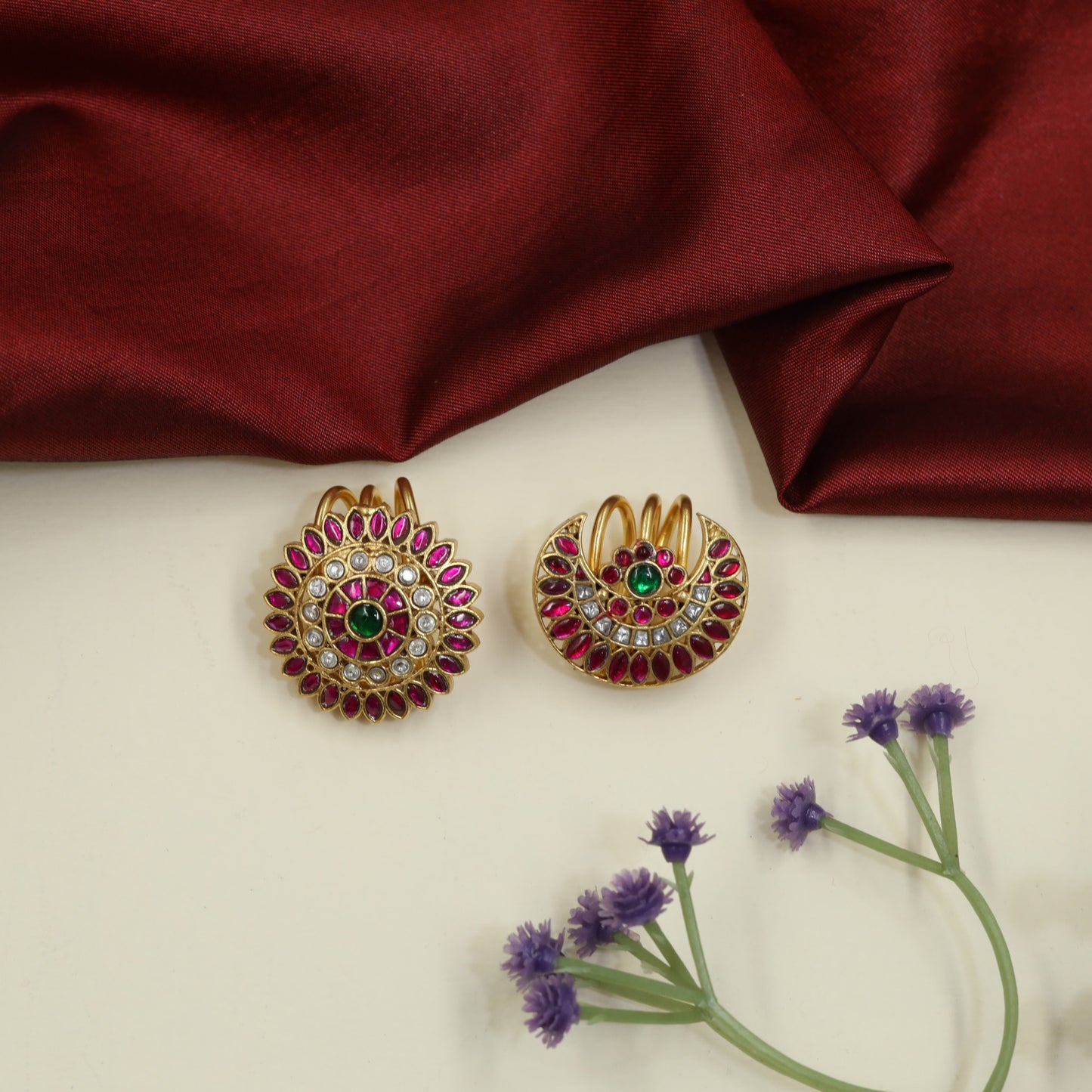Starlit Jadau Sun Moon Floral Medallion Pair
